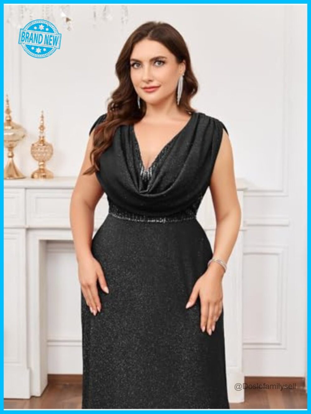 Plus Size Sequin Maxi Dress Cowl Neck Sleeveless Formal Prom Gown - Picture 2 of 6